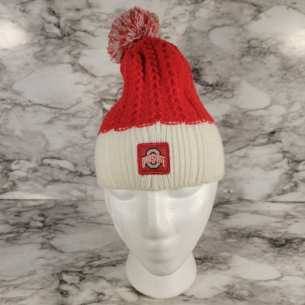 The Ohio State Buckeyes Nike Beanie Winter Pom Knit Ski Hat USA Red White